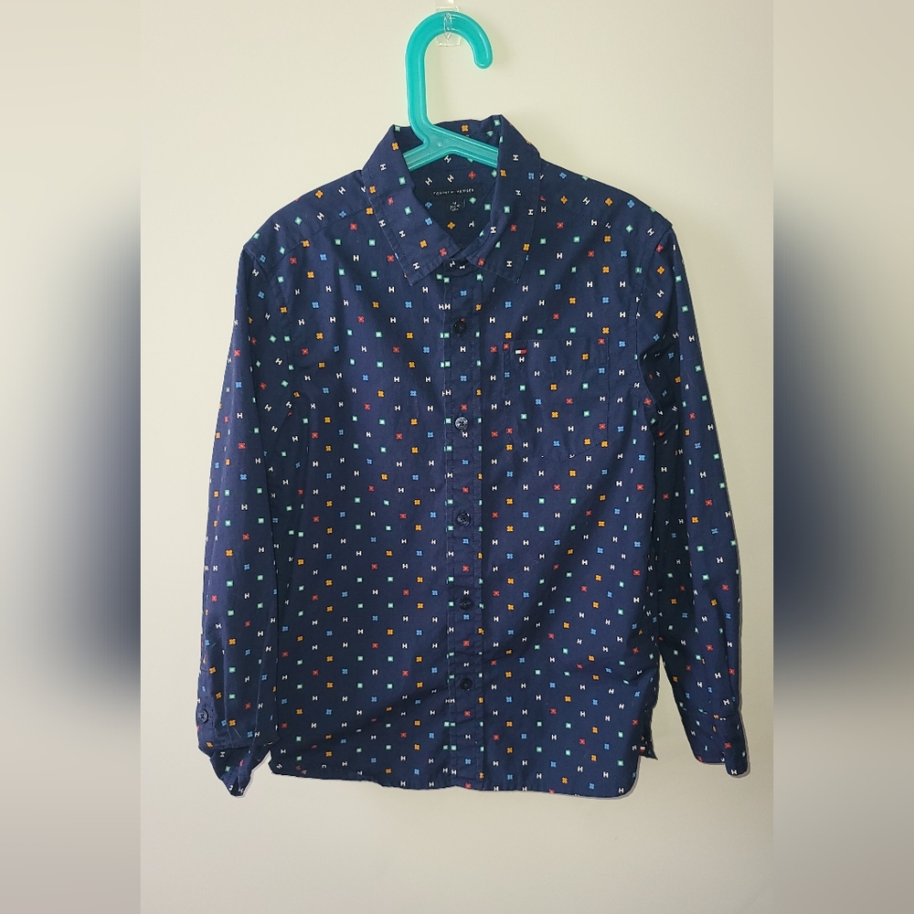 Tommy Hilfiger navy blue Button Down shirt with print  size 8 - 10 Or M